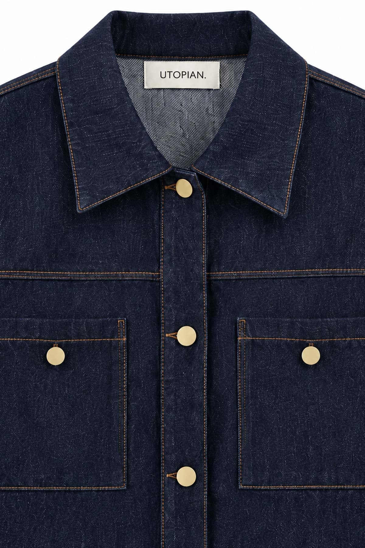 Utopian Metal Düğmeli Çift Cepli Denim Gömlek Ceket görünüm 3