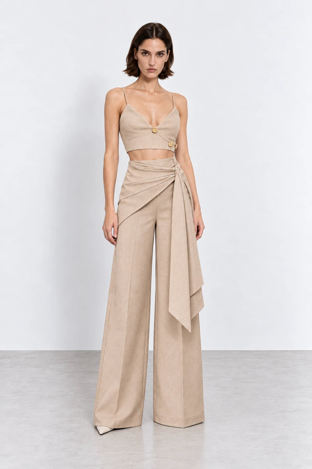 Gaia n Uranos Drape Kemerli Bej Pantolon görünüm 2