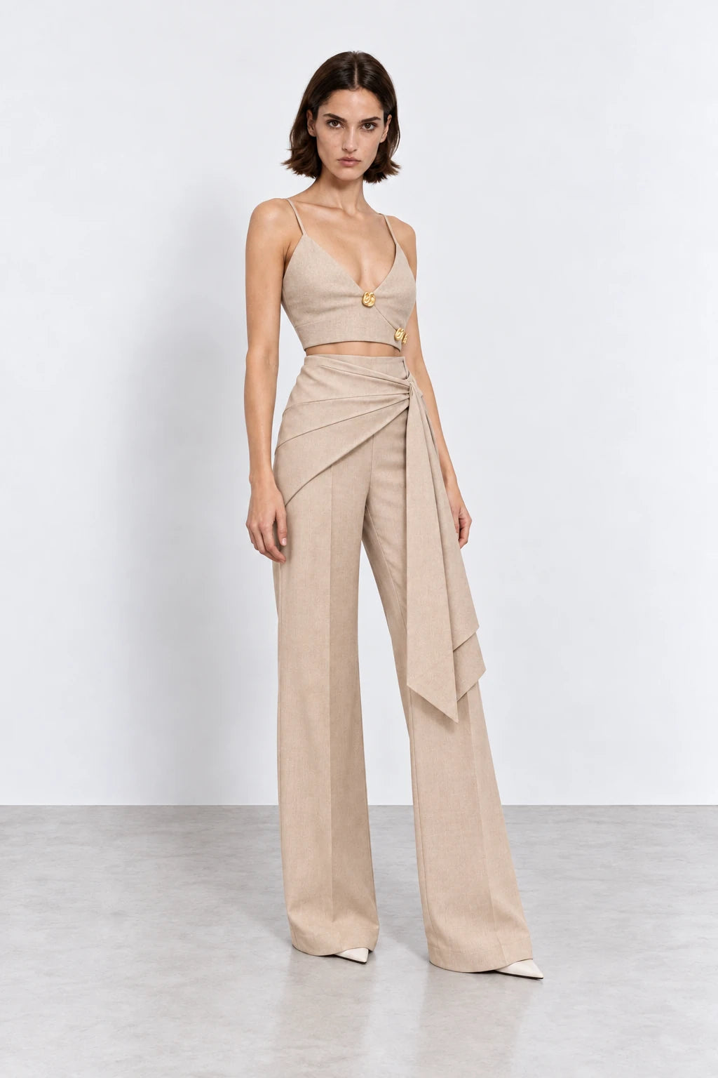 Gaia n Uranos Drape Kemerli Bej Pantolon görünüm 3