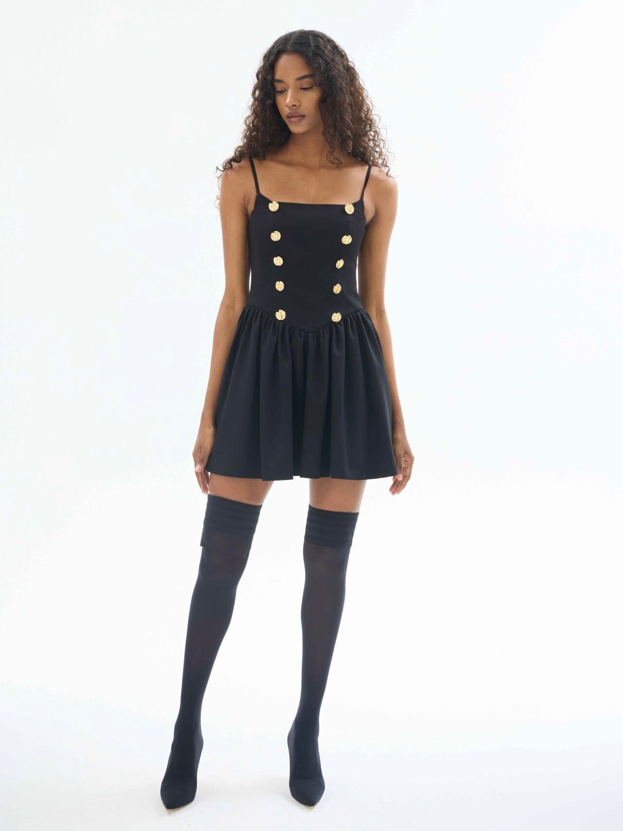 Gaia n Uranos Siyah Düğmeli Askılı Mini Elbise